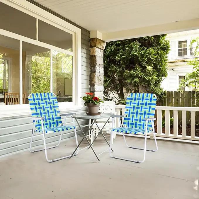 VINGLI Patio Lawn Webbed Folding Chairs Outdoor Beach Portable Camping Chair for Yard, Garden (4, Blue, Oversized) by GreenHaven Gardens