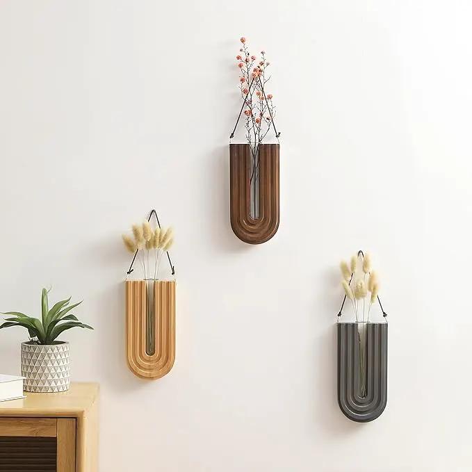 Wood Wall Planter Indoor, Propagation Station, Wooden Hanging Vase for Dried Flowers, Wall Plant Holder, Boho Wall Décor for Living Room U Rainbow Shape (Set of 3) by GreenHaven Gardens