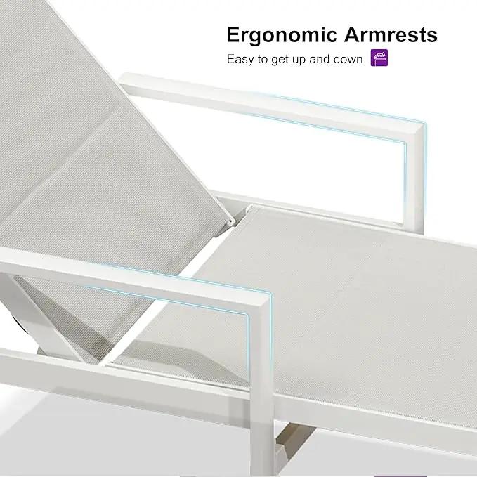 PURPLE LEAF Outdoor Chaise Lounge Adjustable Sunbathing Recliner with Armrest Cream 2 Sets by GreenHaven Gardens