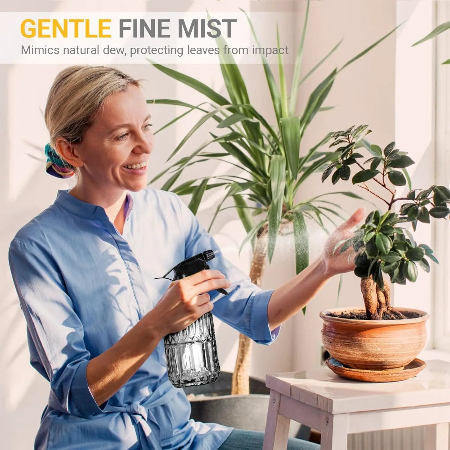 Plant Mister Spray Bottle, 13.5 oz Leak Proof Glass Spray Bottle for Inside Plants, Succulents, Herbs, Cleaning, Hair Care, Refillable Fine Mist Sprayer with Adjustable Mist Nozzle (Grey) by GreenHaven Gardens