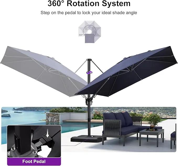 PURPLE LEAF 9.8' X 9.8' Tilting Patio Umbrella with Base Outdoor Cantilever Swivel Square Umbrella with Tilt Aluminum Offset Umbrella with 360-degree Rotation for Garden Deck Pool Patio Navy by GreenHaven Gardens