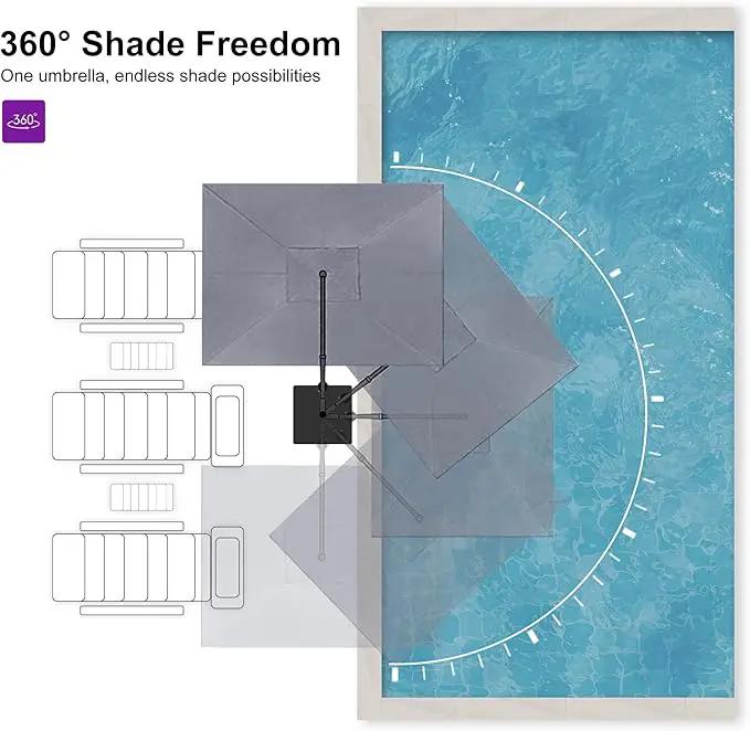 PURPLE LEAF 10' X 13' Rectangle Patio Umbrella Outdoor Large Aluminum Cantilever Umbrella with 3-Year Fade Resistance Recycled Fabric and 360-degree Rotation for Deck Pool Garden, Mist Grey by GreenHaven Gardens