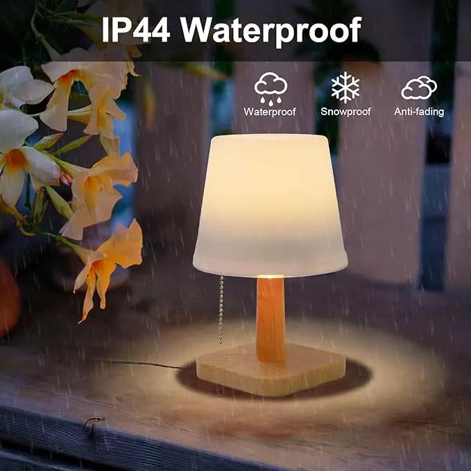 pearlstar Solar Table Lamp Outdoor - 2 Pack LED Waterproof Cordless Solar Desk Lamp with Pull Chain 2 Lighting Modes, Auto ON/Off for Outside Patio Coffee Table Garden Bedroom Living Room(White) by GreenHaven Gardens