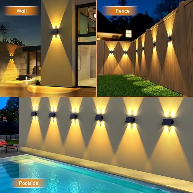 Solar Fence Lights,6Pack Solar Lights Outdoor Warm White + RGB Up & Down Waterproof 100 Lumens Dusk to Dawn for Wall/Backyard/Pool/Railing/Patio/Porch/Step by GreenHaven Gardens