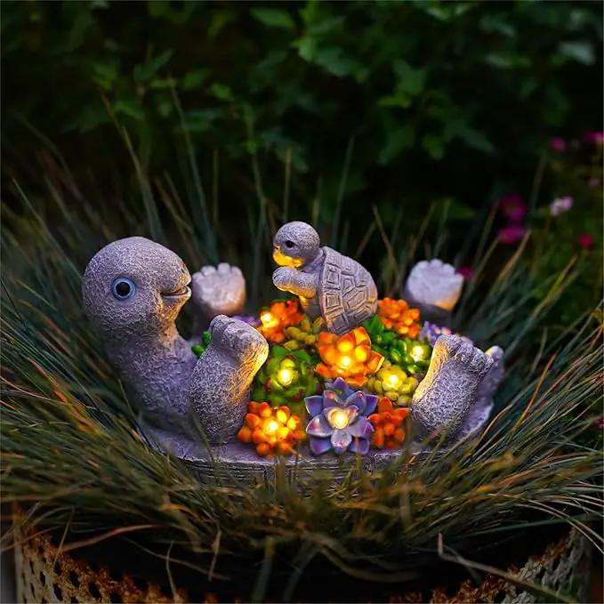 Solar Turtle Figurines Garden Decor, Cute Turtle Statue with Baby with 8 LED Solar Lights Garden Lawn Decorations for Patio & Yard, Gifts for Mom by GreenHaven Gardens