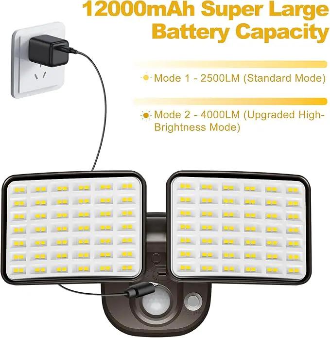 Rechargeable Battery Operated Motion Light 2500LM & 4000LM Motion Sensor Security Light(1-3 Months Endurance) USB Charging LED Flood Light Outdoor (Brown) 1 Pack by GreenHaven Gardens
