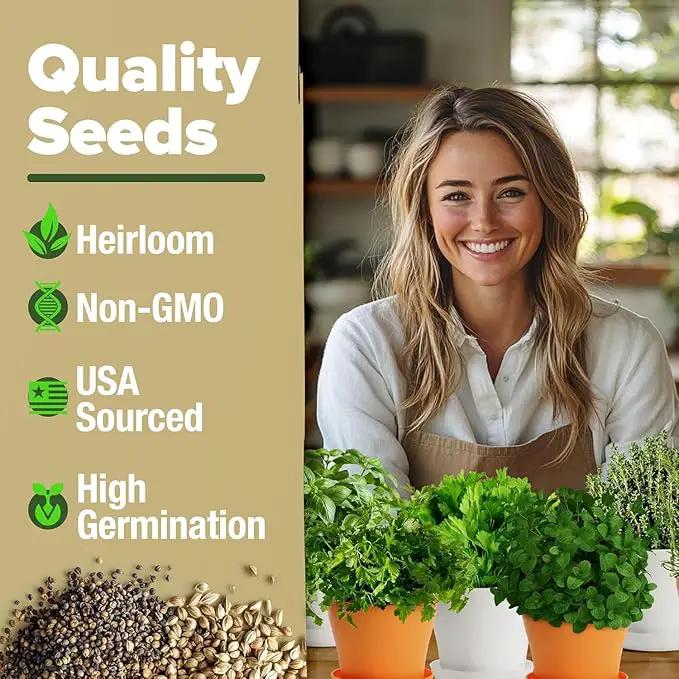 HOME GROWN 𝗣𝗥𝗘𝗠𝗜𝗨𝗠 𝗛𝗘𝗥𝗕 𝗞𝗜𝗧 8 Herb Seeds Garden Kit, Complete Indoor Planter Gift with Basil Cilantro Mint & More, Unique Kitchen Growing Set for Women Men, Birthday Housewarming Present by GreenHaven Gardens