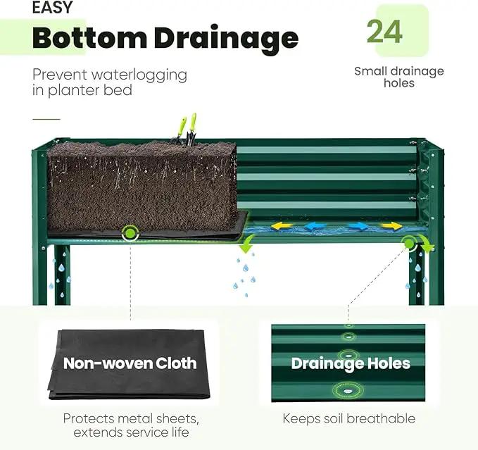 KING BIRD Large Raised Garden Bed with Legs Galvanized Elevated Planter Box 48×24×30 in for Backyard, Patio, Balcony, 400lb Capacity, Green by GreenHaven Gardens