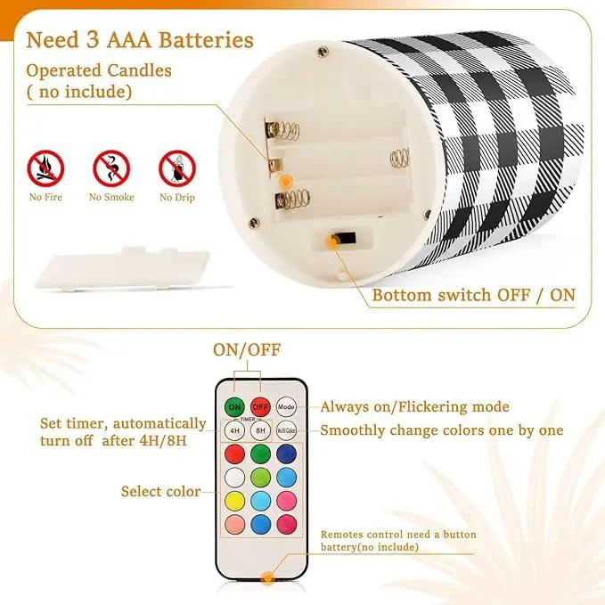 Flickering Flameless Candles, Black White Buffalo Plaid LED Candles with Remote Timer, Set of 2 Battery Operated Candle for Valentine Wedding Birthday by GreenHaven Gardens