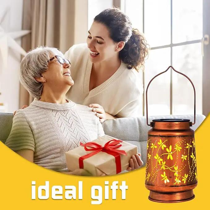 Mothers Day Gifts, 4 Packs Solar Lanterns Outdoor Hanging Lantern Lights, 4 Dragonfly Hollowed-Out Metal Decor Lantern, Waterproof LED Decorative Garden Light Gifts by GreenHaven Gardens