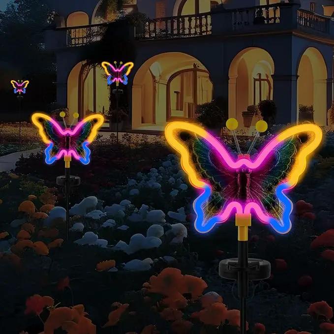 Solar Butterfly Lights,Solar Garden Decor, Outdoor Garden neon Lights,Butterfly Solar Stake Lights,Yard Patio Pathway Decoration Outdoor(Yellow, 2pack) by GreenHaven Gardens
