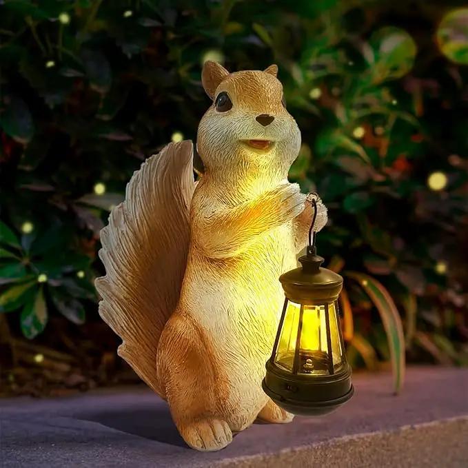 Solar Garden Squirrel Decor Statue Fairy Garden Accessories Outdoor Figurine LED Lights Art Housewarming Gift for Patio Yard Lawn Ornament Cute Animal Decoration by GreenHaven Gardens