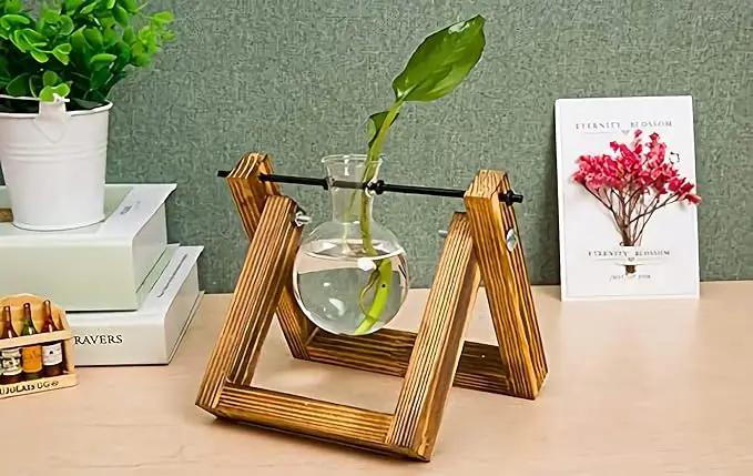 Kingbuy Plant Propagation Station Air Plant Terrarium Bulb Vase with Wooden Swivel Holder Desktop Glass Planter for Indoor Water Plants Home Office Tabletop Decor - 1 Bulb Vase by GreenHaven Gardens