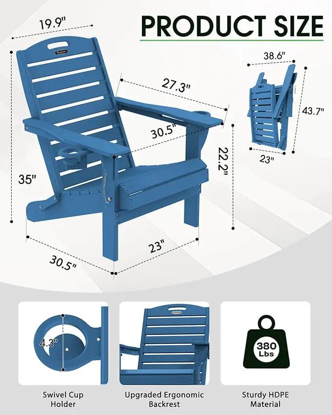 Folding Adirondack Chair HDPE All-Weather Adirondack Chairs with Cup Holder, Outdoor Fire Pit Chairs Lawn Chair for Deck Patio Garden (NavyBlue) by GreenHaven Gardens