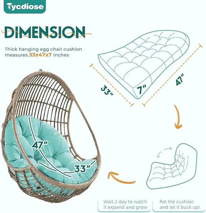 Egg Chair Cushion Replacement, Waterproof Outdoor Hanging Egg Chair Cushion Hammock Swing Chairs Cushions Pads, U-Shaped Thickened Cushions for Hanging Eggs Chairs, 47x33x7 Inches (Teal) by GreenHaven Gardens
