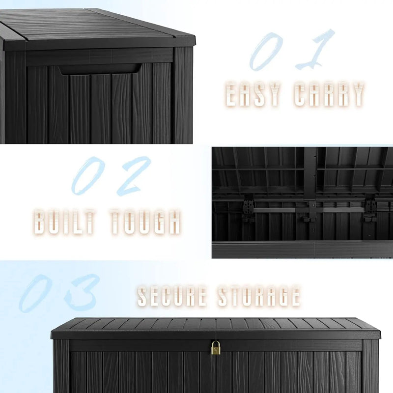 200 Gallon Black Resin Deck Box - Lockable, Waterproof & UV-Resistant Outdoor Storage for Patio Furniture, Garden Tools, Pool Floats - Heavy-Duty Utility Container for Decks by GreenHaven Gardens