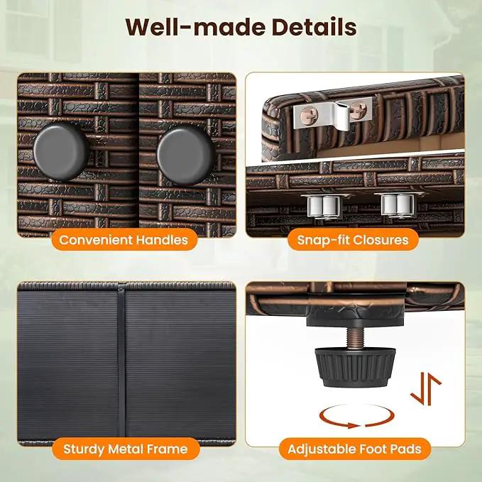 Tangkula Rattan Outdoor Storage Cabinet, Patiojoy Outdoor Cabinet with 4 Adjustable Shelves, 1 Drawer, 3 Doors, Patio Storage Deck Box Table for Patio Garden Poolside (Mix Brown) by GreenHaven Gardens