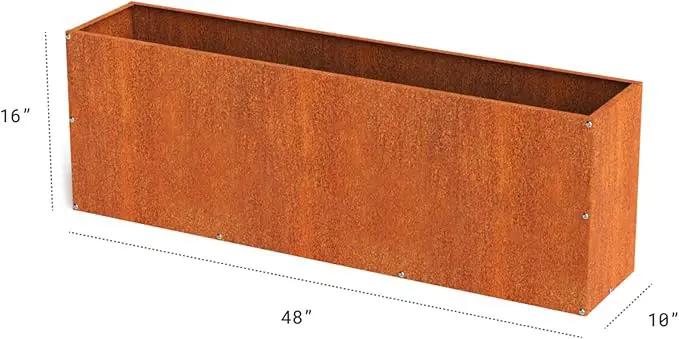 DIY CARTEL Corten Steel Rectangular Outdoor Planter Box, Rustic & Modern Farmhouse Design, Large Raised Metal Garden Bed for Commercial & Residential Use (48in x 10in x 16in) by GreenHaven Gardens