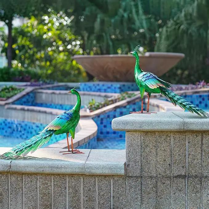 DREAMSOUL Peaock Garden Statues Metal Garden Sculptures & Statues Peacock Statue for Patio Yard Gift by GreenHaven Gardens