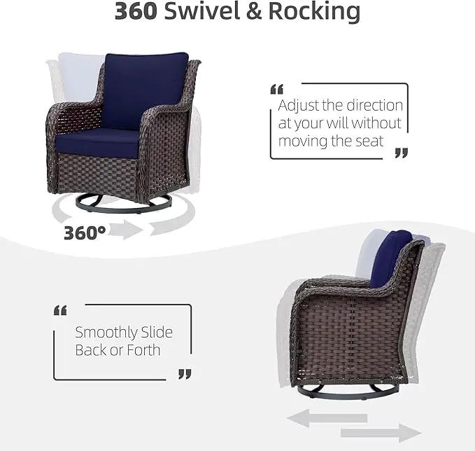 Towallmark Outdoor Swivel Wicker Glider Patio Chairs with Table Set, 3 Pieces Outdoor Bistro Set with 4”Thick Cushions and Coffee Table for Porch, Balcony, Deck (Blue) by GreenHaven Gardens