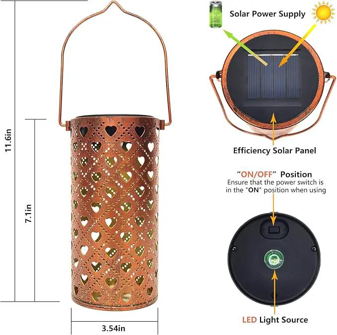 Solar Lanterns Outdoor Hanging Heart Pattern Decor Lantern,Waterproof Hollow Out Metal Decorative Garden Light,Graceful Decoration for Patio,Yard,Landscape,Walkway,Festival by GreenHaven Gardens