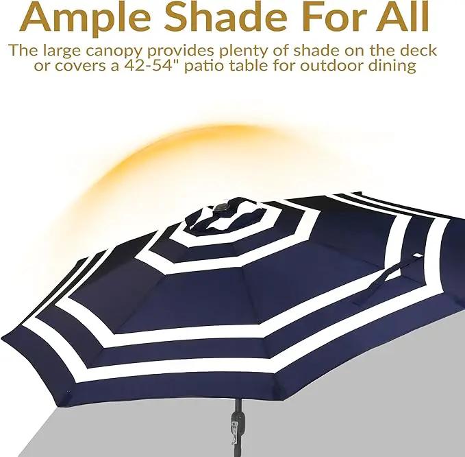 Sunnydaze Outdoor Patio Umbrella - Polyester Table Market Umbrella with Push-Button Tilt and Crank - 8 Sturdy Ribs - Navy Blue Stripe - 9ft by GreenHaven Gardens
