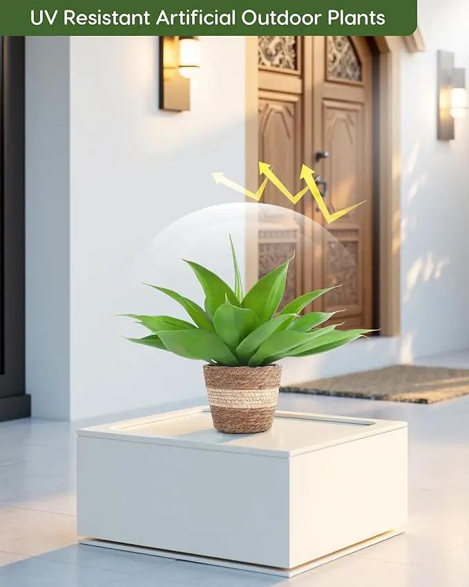 Velener Fake Agave with Rattan Pot, Artificial Plant Outdoor Agave - Fake Sucuulents Plants for Indoor and Outdoor Decor(16 Inch) by GreenHaven Gardens