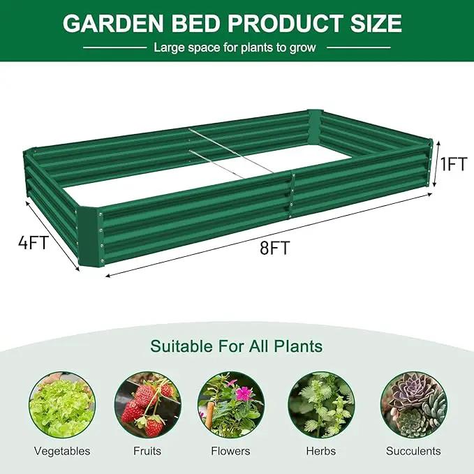 Land Guard 2 Pack 8×4×1ft Galvanized Metal Raised Garden Bed, Metal Planter Kit Box Outdoor for Deep-Rooted Vegetables, Flowers, Green and Herbs (Green) by GreenHaven Gardens