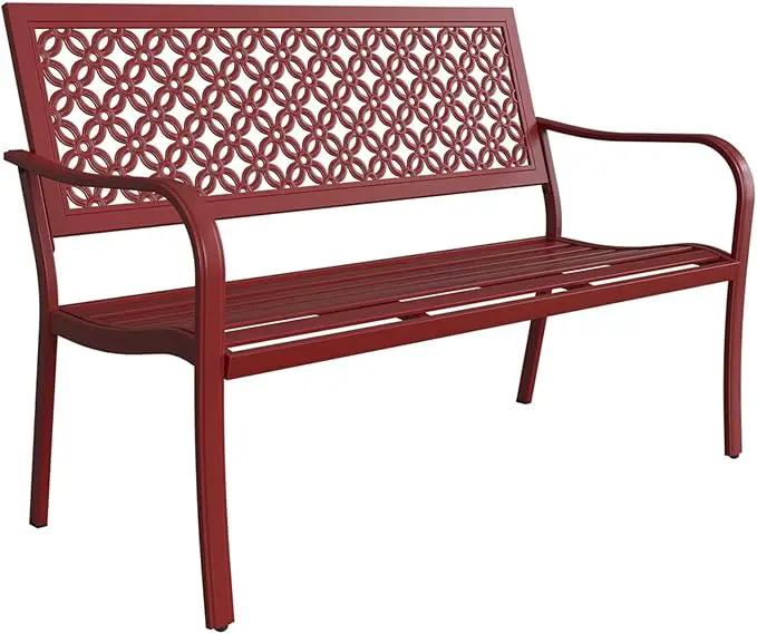 Grand patio 50" Outdoor Bench Garden Bench with Armrests Bench for Outdoors Lawn Yard Porch Red by GreenHaven Gardens