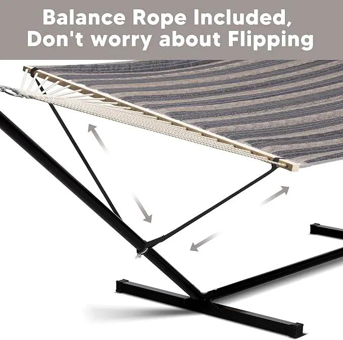 SUNCREAT Hammock with Stand 2 Person Heavy Duty, Freestanding Hammock with Spreader Bar, Soft Pillow, Gray Stripes by GreenHaven Gardens