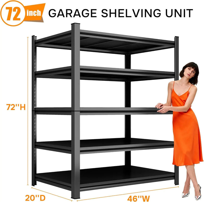 46''W Garage Shelving Heavy Duty Garage Storage Shelves, 3000 LBS Adjustable 5 Tier Industrial Shelving Unit, Metal Utility Shelf for Basement, Warehouse and Workshop (72''Hx46''Wx20''D, Black) by GreenHaven Gardens