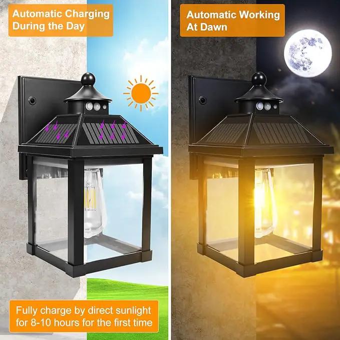 Solar Wall Lights Outdoor, Dusk to Dawn Motion Sensor Lights Waterproof, Solar Porch Lights with 3 Modes & Motion Sensor, Lantern Light Fixture for Patio Garage Entryway Garden by GreenHaven Gardens