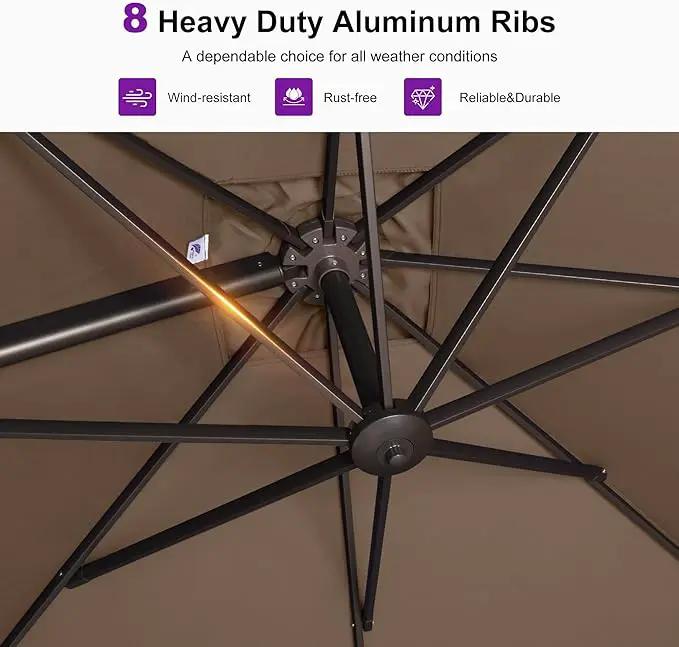 PURPLE LEAF 9' X 11.5' Rectangle Cantilever Umbrella Patio Umbrella Outdoor Aluminum Offset Hanging Umbrella with 360-degree Rotation for Pool Garden Backyard Deck, Taupe by GreenHaven Gardens