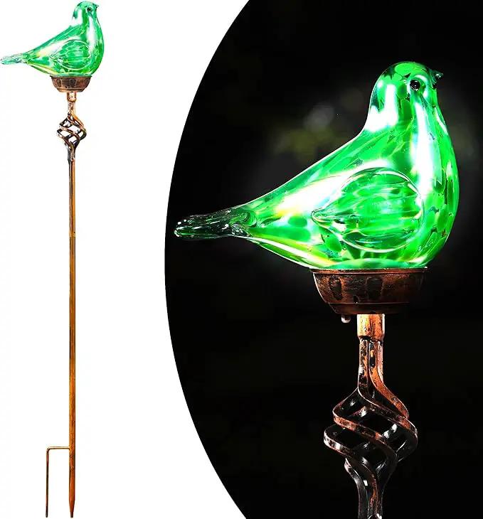 Decorative Solar Lights Outdoor Solar Bird Stake Lights Hand Blown Glass Decorative Garden Pathway Lights Outdoor Waterproof Glass Stakes (Green) by GreenHaven Gardens