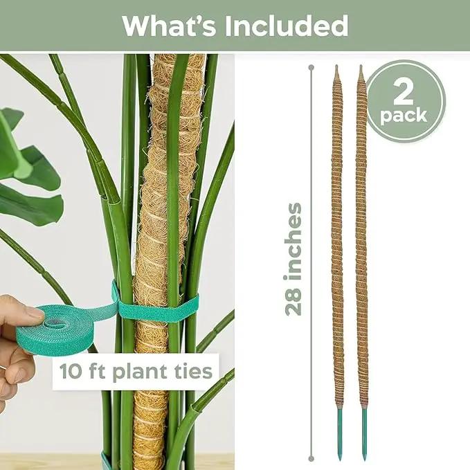 2 Pack 28'' Bendable Moss Pole Monstera Plant Support for Climbing Indoor Plants - Stakes for Potted Climbers - Tall Sticks Indoor Trellis for Houseplants - Accessories for Monstera Pot by GreenHaven Gardens