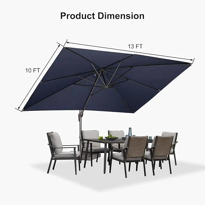 PURPLE LEAF 10' X 13' Patio Cantilever Umbrella Rectangle Umbrella Outdoor with Aluminum Offset Hanging and 360° Rotation for Pool Garden Deck Patio, Navy Blue by GreenHaven Gardens