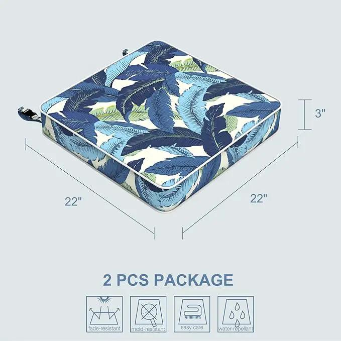 LVTXIII Patio Chair Cushions 22"x22"x3", Water-Repellent Outdoor Seat Cushions for Patio Furniture, Square Chair Pads with Ties for Home Garden Decoration, Set of 2, Swaying Palms Blue by GreenHaven Gardens
