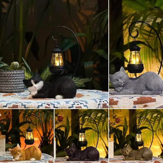 Garden Statue Solar Cat Figurine with Solar Lantern, 13" Tall Cat Statue Resin Kitten Yard Art, Cat Statues Outdoor Statue Decoration for Whimsical Lawn, Porch, Balcony, Housewarming Gifts for Mom by GreenHaven Gardens