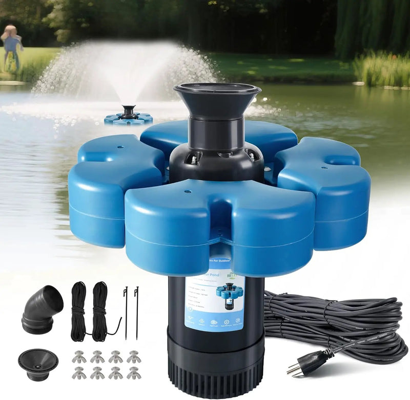 Pond Fountain Aerator, 1HP 110V 15000 GPH Fountain Pump, Fully Automatic Powerful Lake Floating Fountain, 100 FT Power Cord, 2x100 FT Traction Rope, Pond Fountains For Large Ponds by GreenHaven Gardens