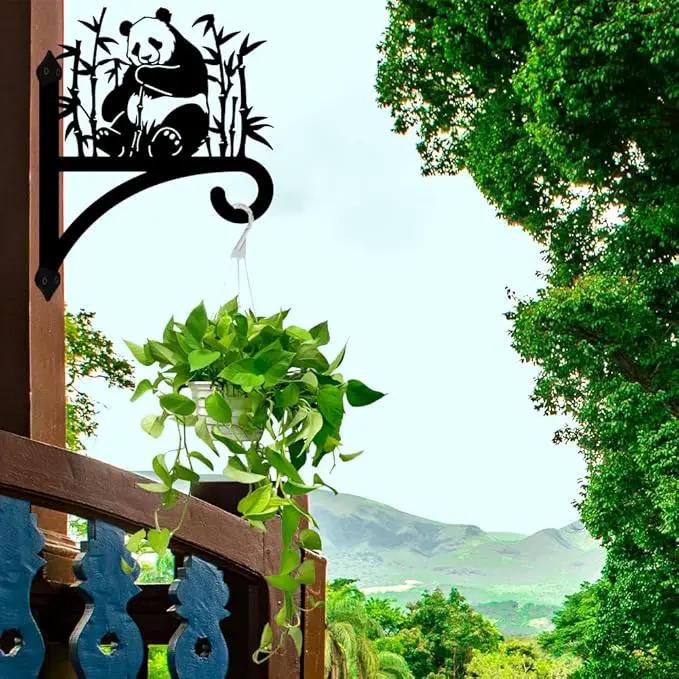 Peacoblue Iron Plant Hangers Holder for Outdoor Indoor Hanging Plants Flower Fern Pots Lantern Bird Feeder Wind Chimes, 12”x14” Weather Resistant Metal Wall Bracket Hooks for Porch Garden House(Panda) by GreenHaven Gardens