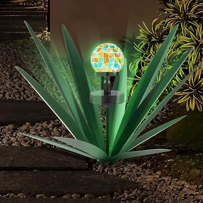 Enlarge Metal Plants Tequila Rustic Sculpture, Outdoor Patio Yard, Home Decor Hand Painted Agave Garden Statue, Outdoor Lawn Ornaments Yard Stakes for Mom Gift (1 Solar Green) by GreenHaven Gardens
