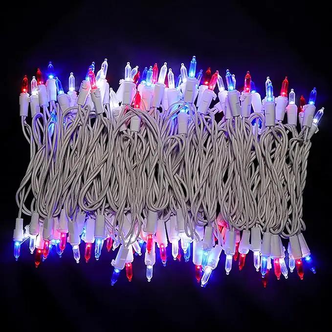 MULTI-SPARKING Red White and Blue LED Christmas Lights - 100 Count 4th of July Patriotic String Lights for Tree, Party, Independence Day Decorations, 33 Feet White Wire, UL Certified, Connectable by GreenHaven Gardens