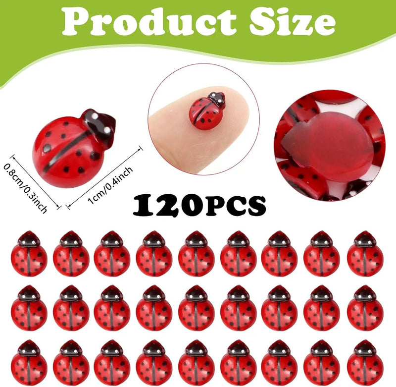 120PCS Mini Luminous Ladybug, Tiny Resin Ladybug Miniature Figurines, Glow in Dark Animals for Fairy Garden Dollhouse Micro Landscape Decor by GreenHaven Gardens