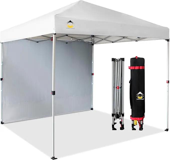 CROWN SHADES 8x8 Pop Up Canopy with 1 Side Wall - Beach Tent with One Push Setup - Outdoor Sun Shade for Events, Parties, Camping - Gazebo with STO-N-Go Cover Bag (White) by GreenHaven Gardens