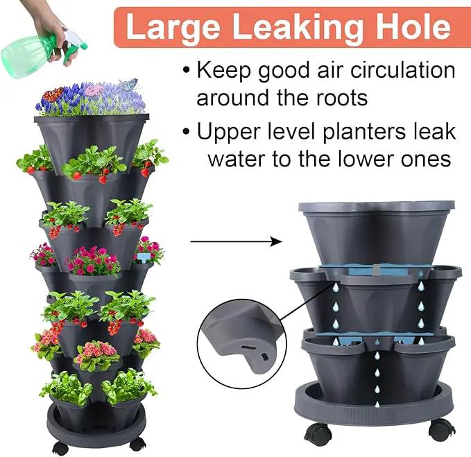 Vertical Planter, 7 Tier Stackable Strawberry Planter with Garden Tool Set, Movable Indoor/Outdoor Garden Herb Pot for Growing Vegetables and Succulents, Dark Gray by GreenHaven Gardens