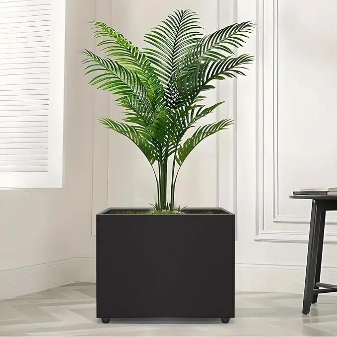Planter Box Rectangular Block - 16×12×12IN Galvanized Steel Metal Long Box Planter Easy Installation Modern Outdoor Tall Planters All-Weather Use with Drainage Holes for Patio/Porch(Black) by GreenHaven Gardens