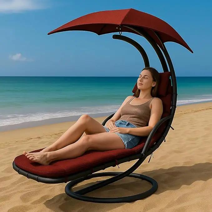 Weatherproof Replacement Cushion Pad and Umbrella for Hanging Lounge Chair Outdoor Chaise Hanging Hammock Chair - Long-Lasting, Fade-Resistant, Quick-Dry, Outdoor Lounge Replacement Set - Red by GreenHaven Gardens