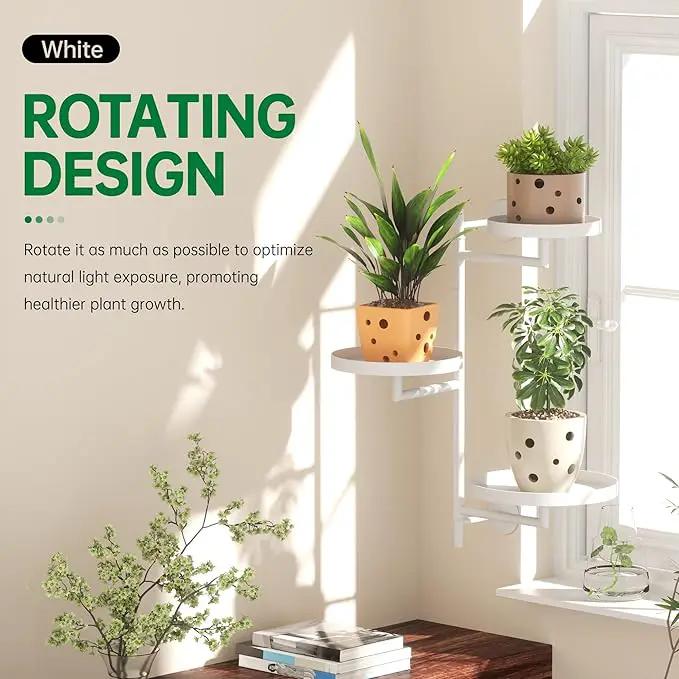 Rotating Window Plant Shelves, 3-Tier Metal Plant Shelf Indoor, White Plant Stand, Plant Rack for Wall Planters for Plants¡ê?Window Sill Gifts for Plant Lovers by GreenHaven Gardens