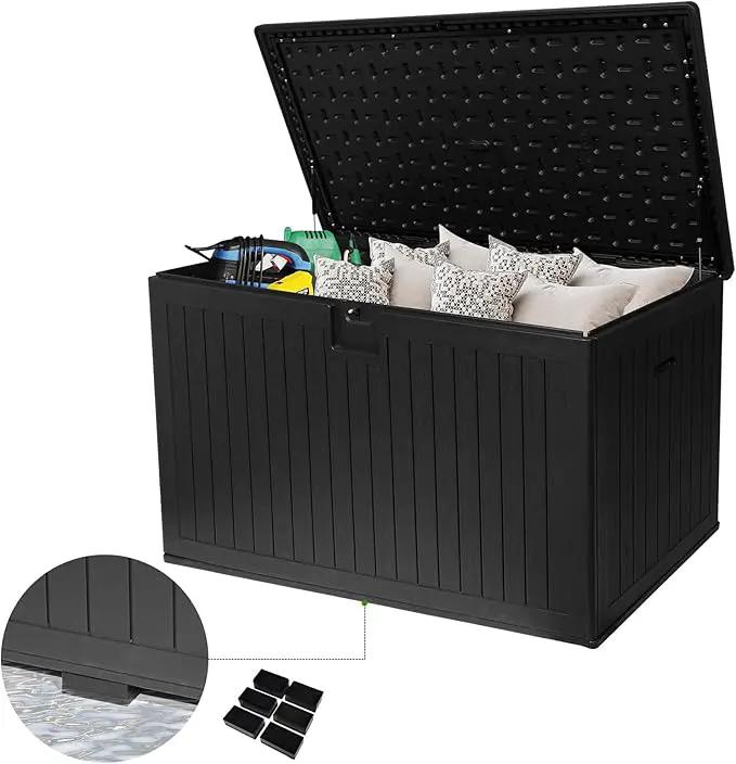 260 Gallon Outdoor Storage Box Waterproof, Extra Large Plastic Outside Deck Box Weatherproof, Resin Patio Storage Bin with Lock and Lids for Pool Equipment, Cushion, Black by GreenHaven Gardens