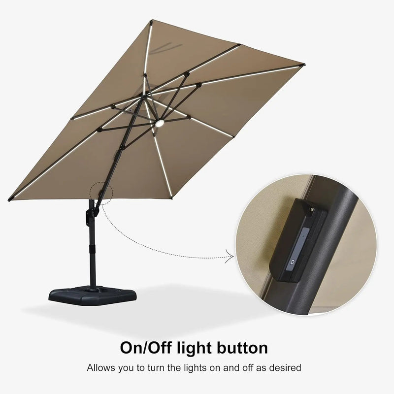 PURPLE LEAF 10 Feet Patio Umbrella Outdoor Cantilever Solar Powered LED Square Umbrella Aluminum Offset Umbrella with 360-degree Rotation for Garden Deck Pool Patio, Beige by GreenHaven Gardens